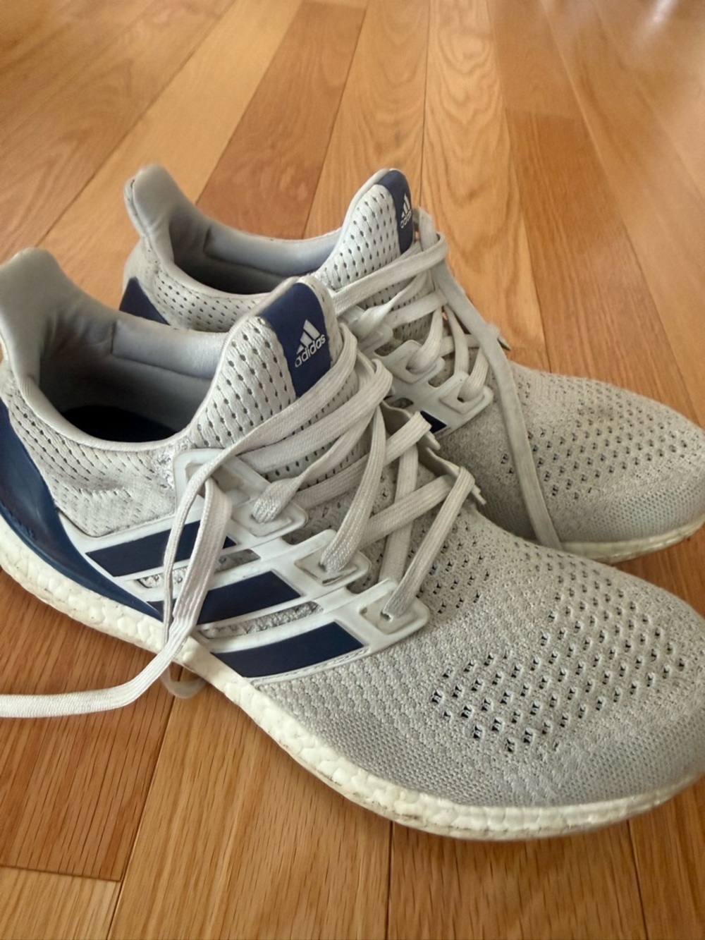 adidas Men’s Light Gray and Navy Athletic Running Shoes